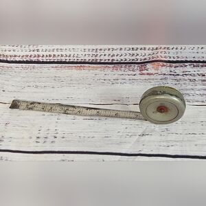 Vintage 6ft Round Pocket Metal Tape Measure In A Metal Case Collectible Tool